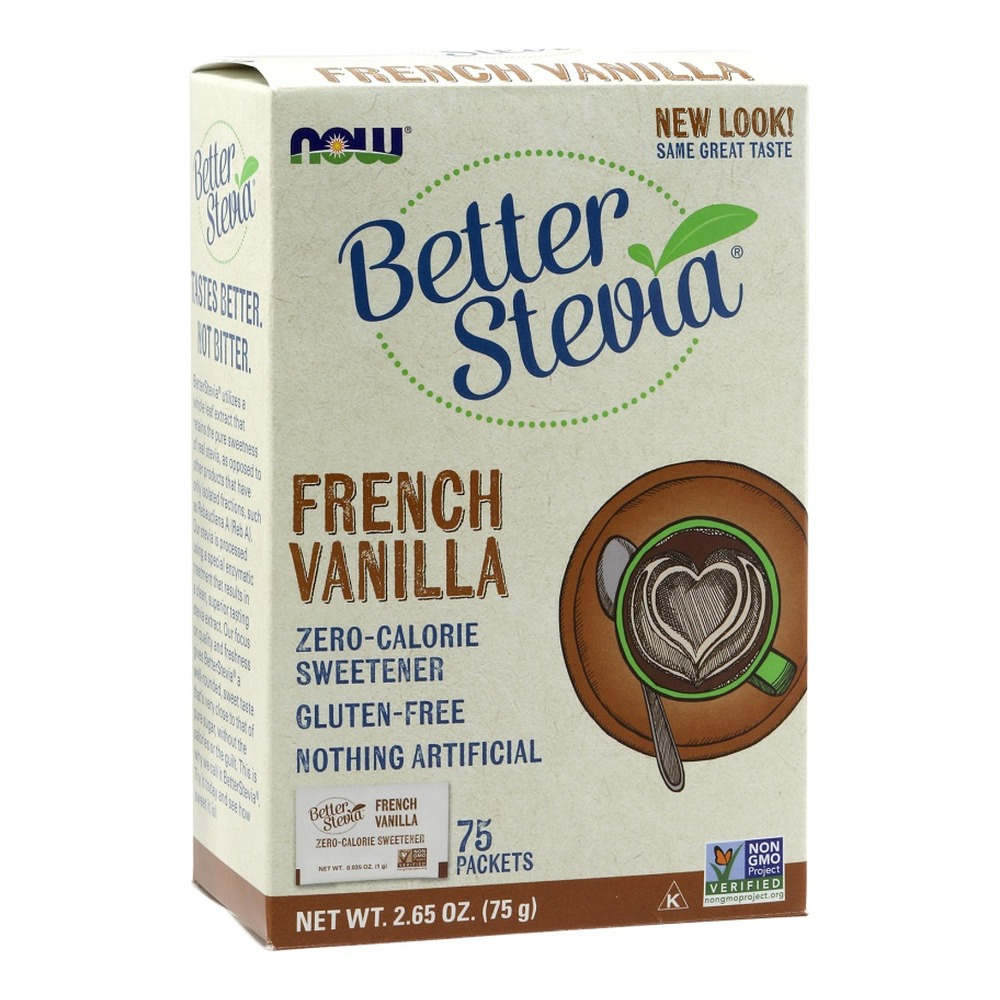 NOW Foods Better Stevia French Vanilla Słodzik w Saszetkach 75 Saszetek