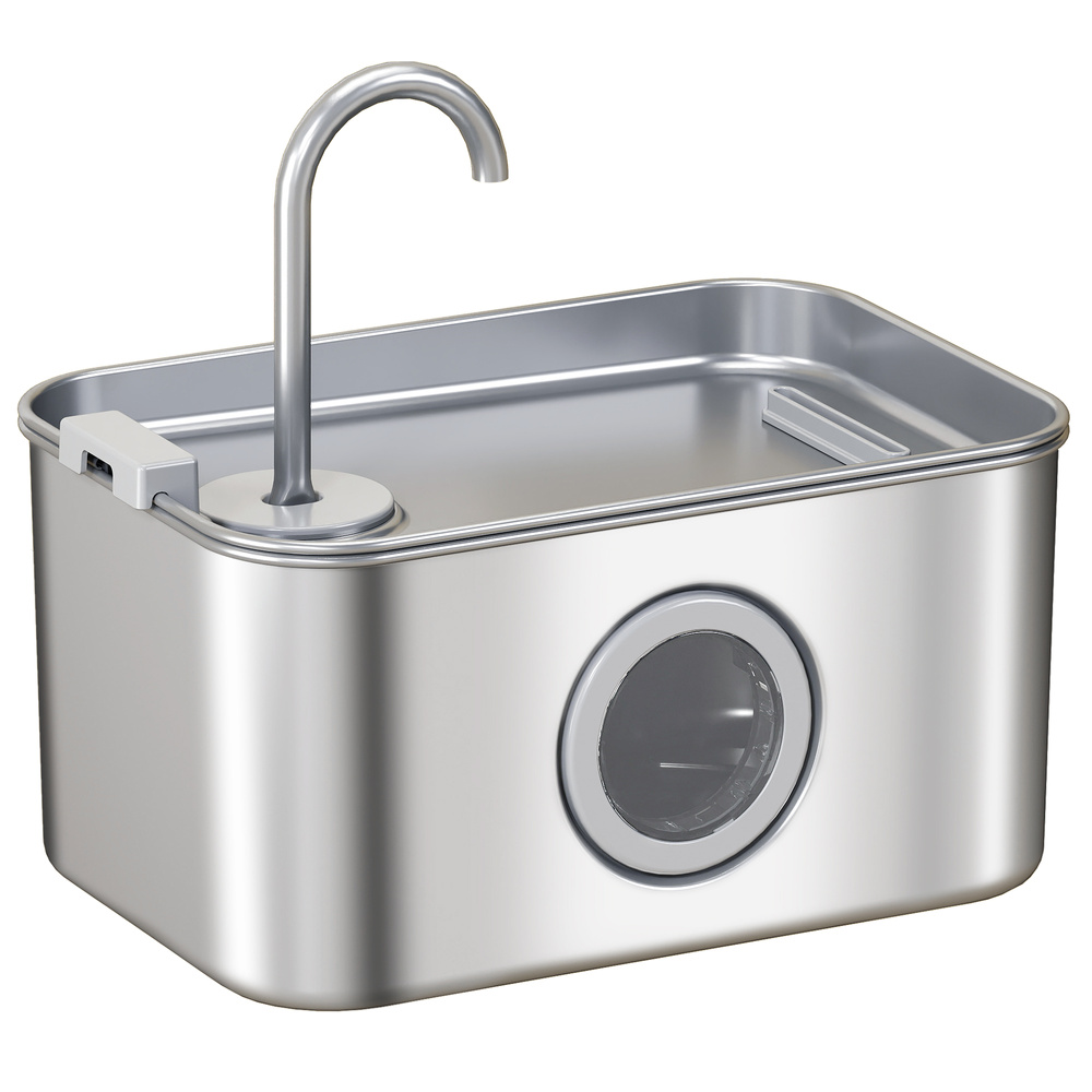 PawHut 3.2L Cat Water Fountain for Drinking, Cat Fountain Stainless Steel with Visible Water-Level Window, Ultra-Silent Pump