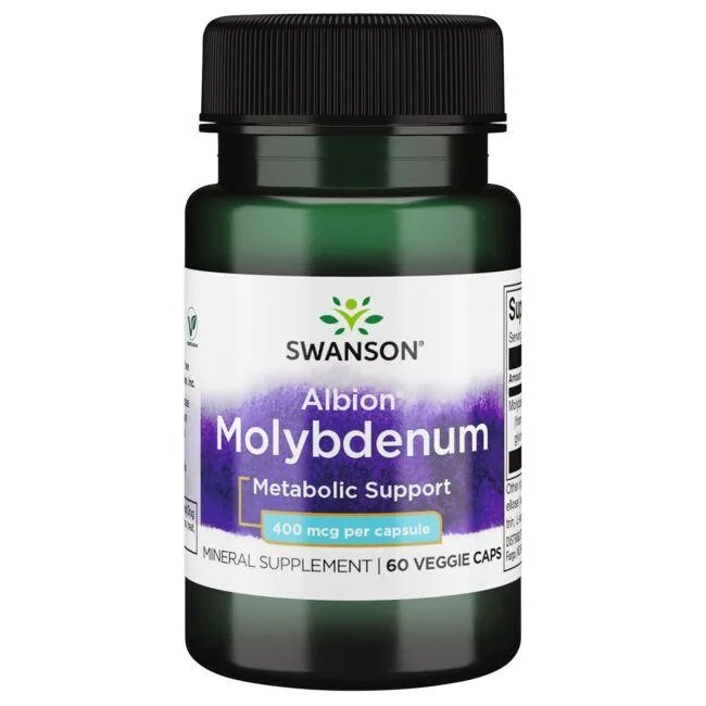Swanson Albion Molibden 400mcg Wspierający Prawidłowy Metabolizm 60 Kapsułek