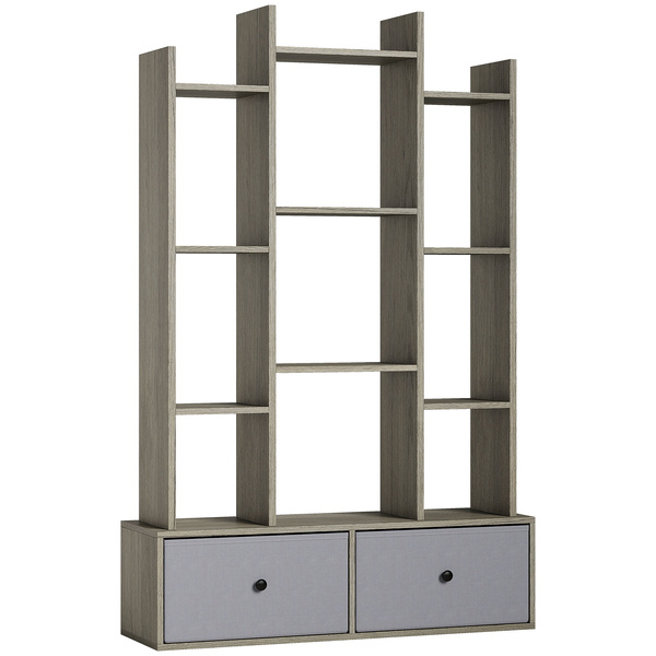 HOMCOM 12 Shelf Storage Unit, with Drawers - Graphite Wood Effect
