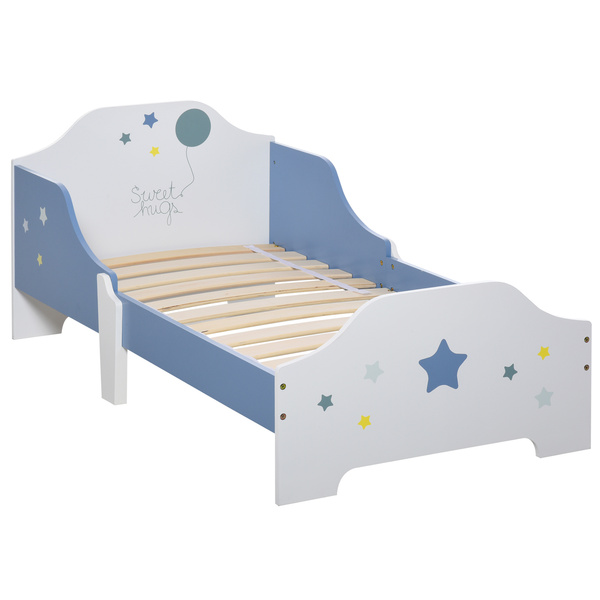 HOMCOM Toddler Bed Frame, Kids Bedroom Furniture for Boys Girls with Safe Guardrails, Low Junior Blue