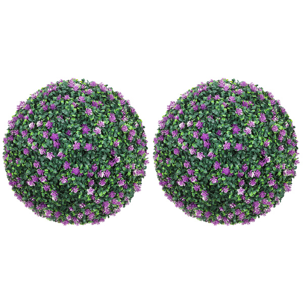 HOMCOM Set of Two Artificial Boxwood Balls Plants - Purple