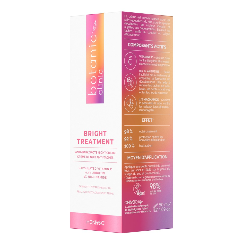 OnlyBio Botanic Clinic Bright Treatment Krem do Twarzy na Noc dla Cery z Przebarwieniami 50ml