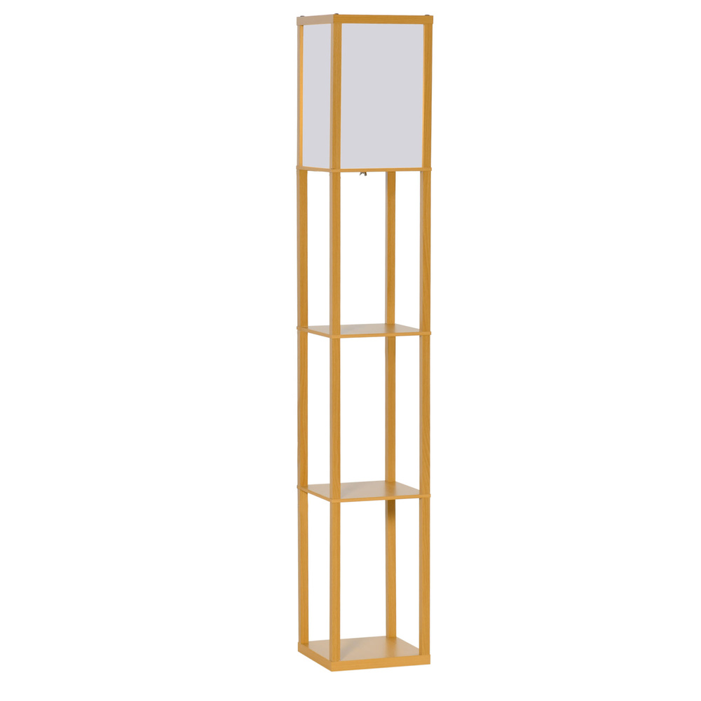 HOMCOM 3-Tier Floor Lamp, Floor Light with Storage Shelf, Reading Standing Lamp with Acrylic Shade for Living Room, Bedroom, Kitchen, Dining Room, Office, Dorm, 160cm, Natural