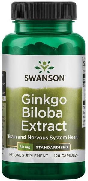 Swanson Ginkgo Biloba Ekstrakt 60mg na Pamięć i Koncentrację 120 Kapsułek