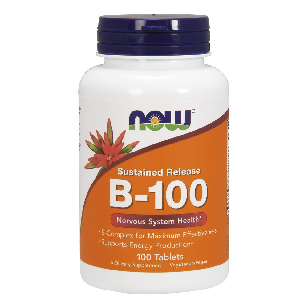NOW Foods Witamina B-100 o Przedłużonym Uwalnianiu Kompleks Witamin B na Produkcję Energii 100 Tabletek