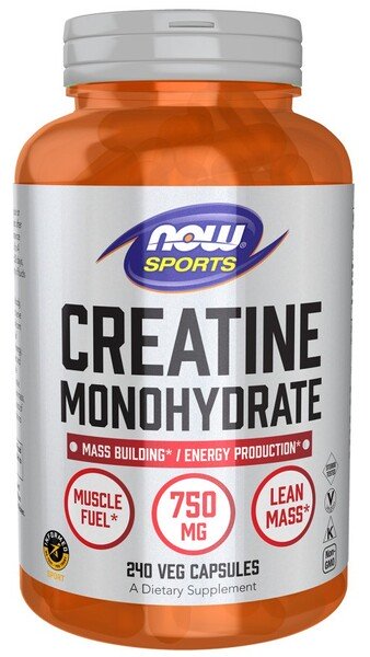 NOW Foods Monohydrat Kreatyny 750mg Na Paliwo Mięśniowe i Czystą Masę 240 Kapsułek