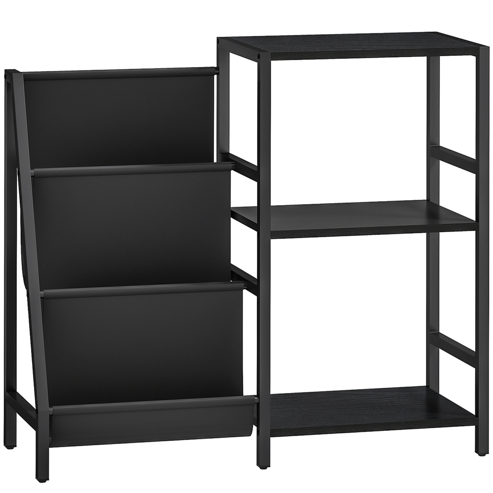 HOMCOM 3-Tier Record Player Stand, End Table for Living Room, Bedroom - Black Wood Effect
