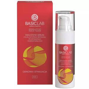 BasicLab Emulsyjne Serum z 0,3% Czystego Retinolu 3% Witaminą C Koenzymem Q10 Odnowa i Stymulacja dla Skóry Problematycznej na Noc 30ml