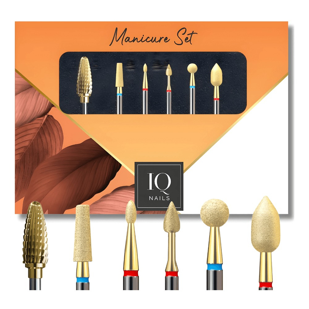 IQ Nails Expert Gold Power Set For Gel Polish Acrylic Cuticles Removal Zestaw Frezów 6 Sztuk