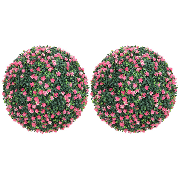 HOMCOM Set of Two Artificial Boxwood Balls Plants - Pink