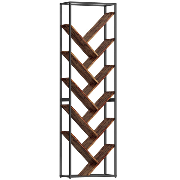 HOMCOM 10 Shelf Industrial-Style Bookshelf - Black/Brown