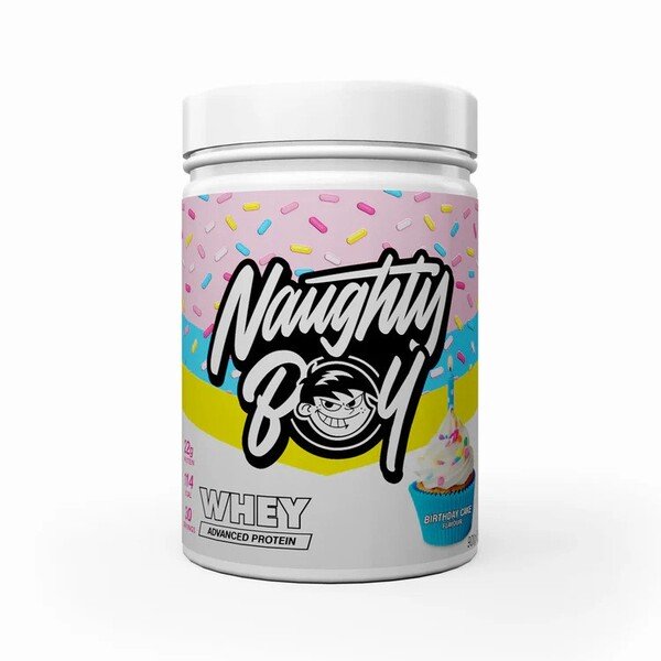 Naughty Boy Advanced Whey Odżywka Białkowa na Wzrost Mięśni Tort Urodzinowy 900g