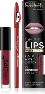 Eveline Oh My Lips Matowa Pomadka w Płynie i Kredka Nr 17 Flamenco Red