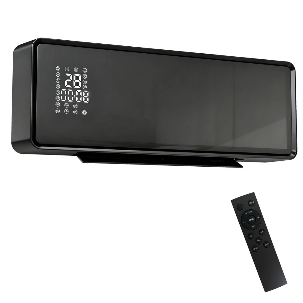 HOMCOM 2000W Ceramic Electric Heater with Fan, Adjustable Thermostat, Wall Mounted - Black