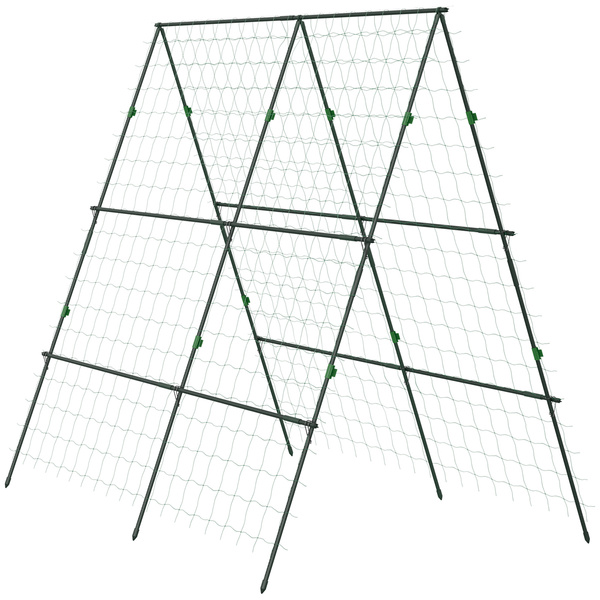 Outsunny Garden Cucumber Trellis for Climbing Plants, A-Frame Trellis Plant Support with Climbing Net, DIY Adjustable Cucumber Support Frame for Raised Bed, Vegetables, Flowers, Fruit, Green