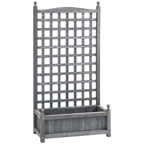 Outsunny Garden Planters with Trellis for Climbing Vines, Wood Raised Beds for Garden, Flower Pot, Indoor Outdoor, Grey