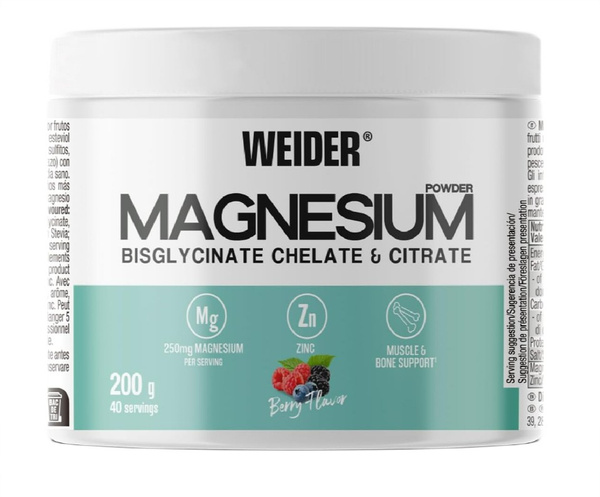Weider Magnesium Bisglycinate Chelate & Citrate, Berry - 200g