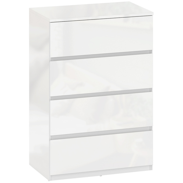 HOMCOM High Gloss Chest of Drawers, 4-Drawer Storage Cabinets, Modern Dresser for Bedroom, White