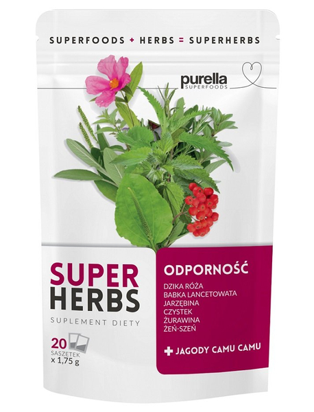 Purella Superfoods Super Herbs Mieszanka Ziół do Zaparzania na Odporność z Camu Camu 20x1.75g