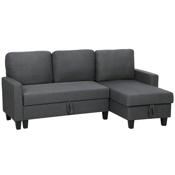 HOMCOM Three-Seater Storage Sofa Bed -  Charcoal Grey