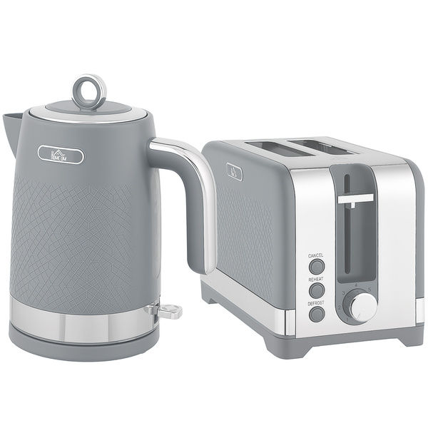 HOMCOM Sleek Textured Kettle and Toaster Set - Grey