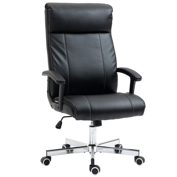 Vinsetto Massage Office Chair, PU Desk Chair with 6 Point Massage, High Back Computer Chair with Metal Legs, Thick Seat, Remote Control and Adjustable Height, Black