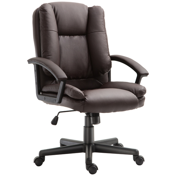 HOMCOM Office Chair, Computer Desk Chair, PU Leather Mid Back Executive Chair with Adjustable Height and Swivel Rolling Wheels for Home Study, Brown