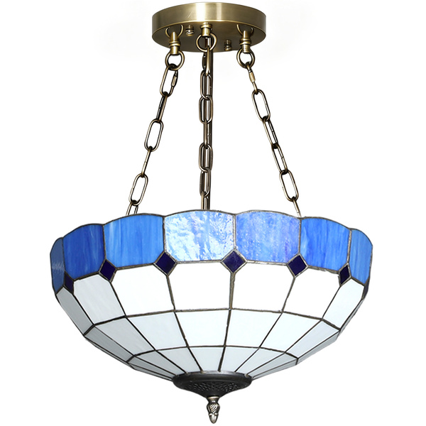 HOMCOM Tiffany Style Ceiling Light, Vintage Chandelier with 3 E27 Sockets, Semi Flush Mount for Living Room, Bulbs Not Included