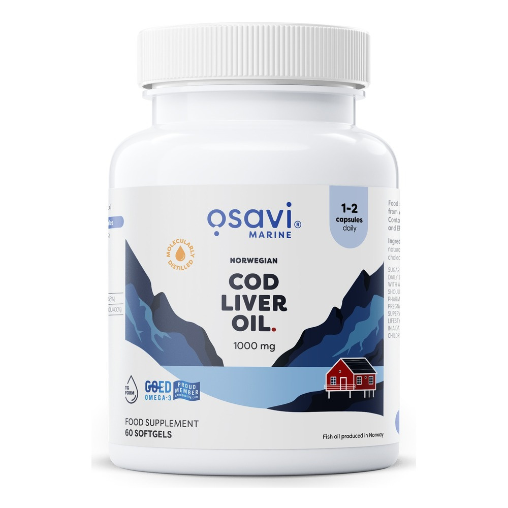 Osavi Tran z Wątroby Dorsza Norweskiego 1000mg Cytrynowy 60 kapsułek