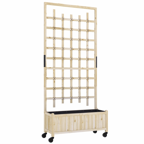 Outsunny Wooden Trellis Planter, Raised Garden Bed with Wheels, to Climb and Grow Vegetables, Herbs and Flowers, Natural