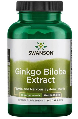 Swanson Ginkgo Biloba Ekstrakt 60mg na Pamięć i Krążenie 240 Kapsułek