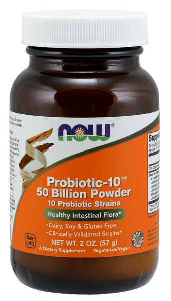 NOW Foods Probiotyk-10 50 Miliardów w Proszku Na Zdrowe Trawienie i Wsparcie Odporności 57g