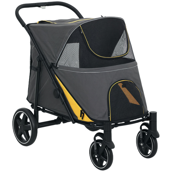 PawHut Foldable Pet Stroller, with Universal Wheels, Shock Absorber, for Medium and Large Dogs - Grey