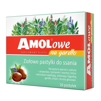 Amol Ziołowe Pastylki na Gardło Wspomagające Nawilżenie 16 Pastylek