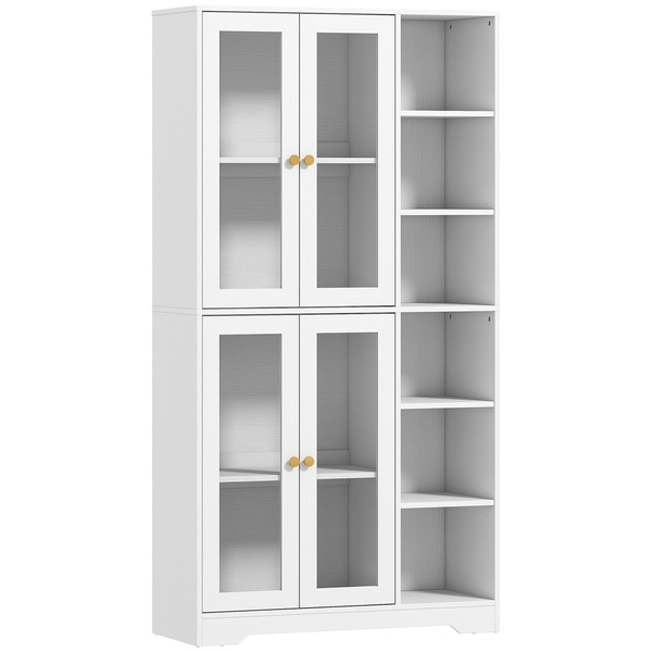 HOMCOM Multi-Storage Kitchen Cabinet, with Glass Doors - White Wood-Effect
