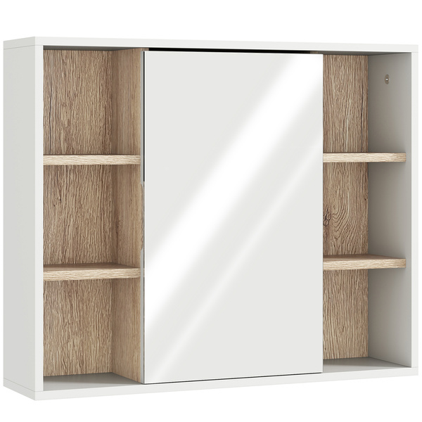 HOMCOM Bathroom Mirror Cabinet, Wall Mounted Storage Cabinet with Open Cupboard and Adjustable Shelf, White