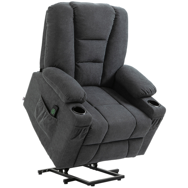 HOMCOM Electric Riser Recliner Armchair, Oversized Chair with Cup Holder & Side Pockets for Elderly in Living Room, Charcoal Grey