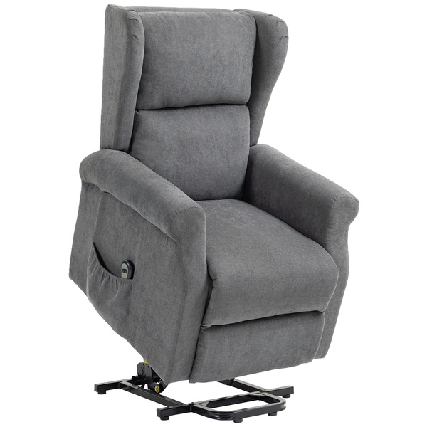 HOMCOM Power Lift Recliner Armchair, Electric Lift Chair for Elderly, Fabric Riser and Reclining Chair with Remote Control, Side Pockets, Extended Footrest, for Living Room, Charcoal Grey