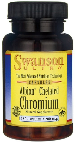 Swanson Albion Chrom Chelatowany 200mcg na Poziom Glukozy 180 Kapsułek