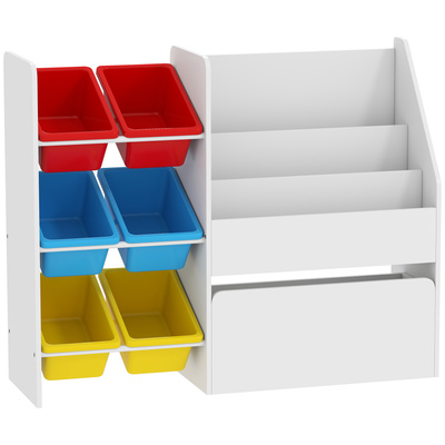 AIYAPLAY Toy Storage Unit, 3-Tier Toy Organiser Shelf with 6 Removable Storage Bins for Bedroom, Nursery, Multicoloured