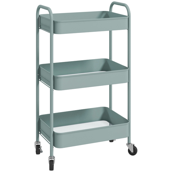 HOMCOM Three-Tier Steel Storage Trolley - Light Blue