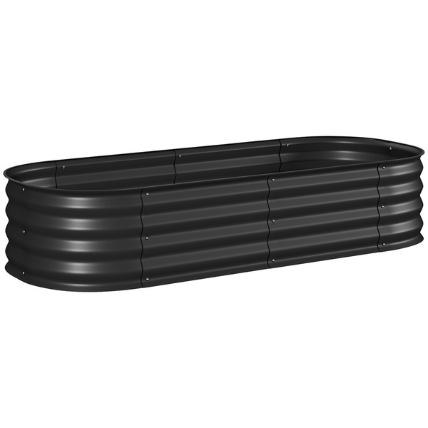 Outsunny Galvanised Raised Garden Bed, Metal Planter Box with Safety Edging, for Flowers, Herbs, Succulents, Black