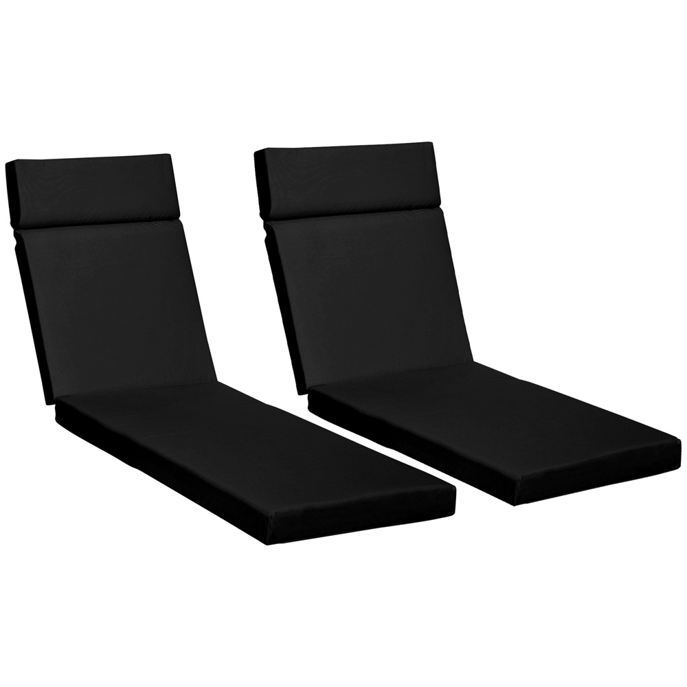 Outsunny Set of 2 Sun Lounger Cushions, Replacement Cushions for Rattan Furniture with Ties, 196 x 55 cm, Cushion ONLY, Black