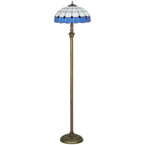 HOMCOM Tiffany-Style Floor Lamp with Handcrafted Stained Glass Shade, 152cm Tall Vintage Standing Lamp with Foot Switch and Dual Sockets, Bronze Tone and Blue