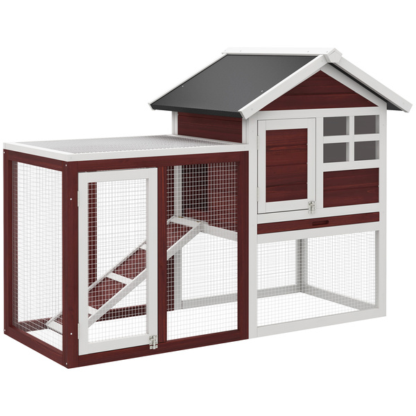 PawHut Rabbit Hutch Outdoor Wooden Guinea Pig Hutch Rabbit Run Bunny Cage Small Animal House Pull-Out Tray, Brown, 124 x 63 x 93 cm