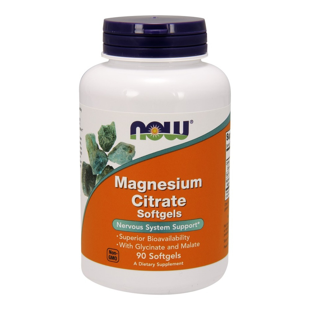 NOW Foods Magnesium Citrate Cytrynian Magnezu o Wysokiej Przyswajalności 90 Kapsułek Żelowych