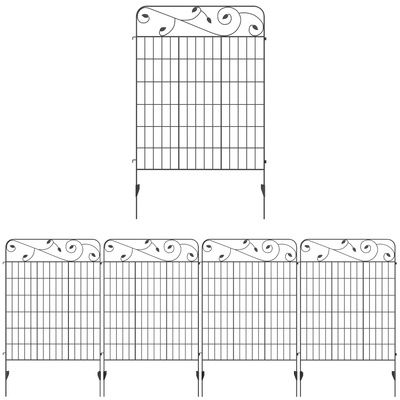 Outsunny Decorative Garden Fencing, 4PCs Outdoor Picket Fence Panels, 43in x 11.5ft Rustproof Metal Wire Landscape Flower Bed Border Edging Animal Barrier, Black
