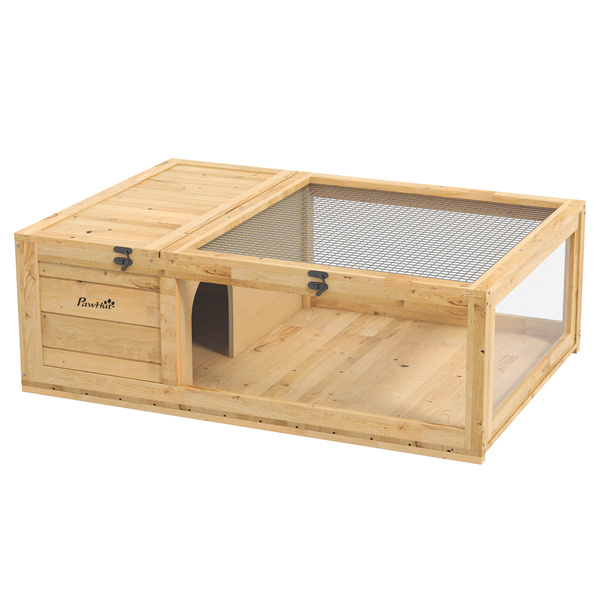 PawHut Tortoise House, Small Reptile Wooden House, with Mesh Roofs, Side Panels, for Turtles, Lizards, Geckos and Snakes