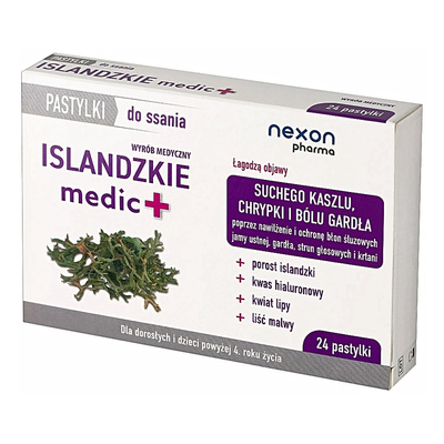 Nexon Islandzkie Medic Pastylki na Gardło 24 Sztuki